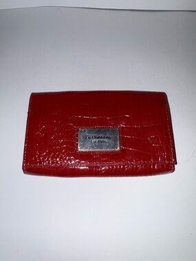 Red Croc-Embossed Wallet with Metal Logo Plate